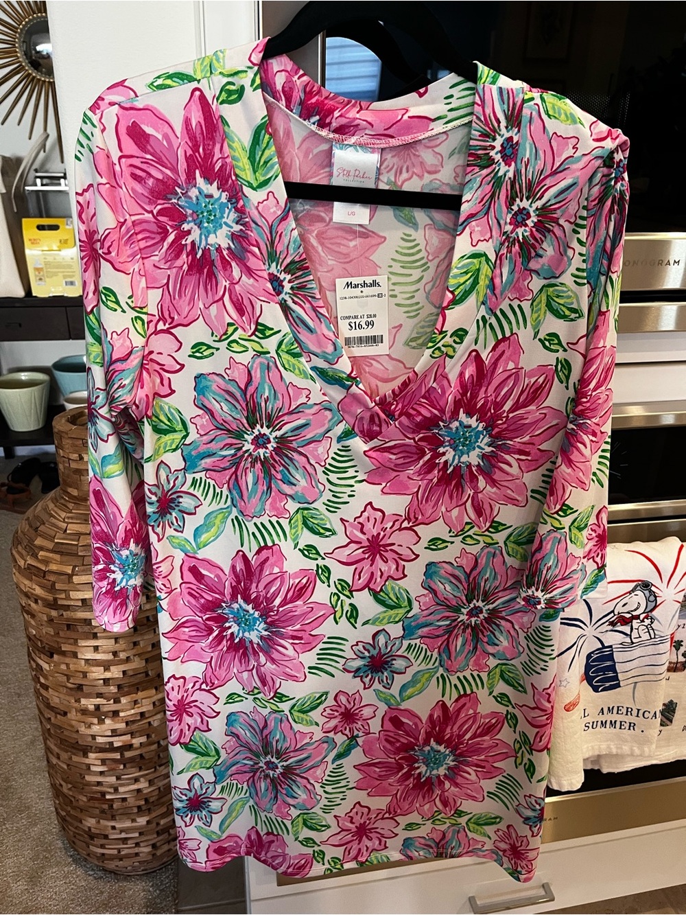 Stella Parker UPF 30+ Women’s Floral V-Neck Swim Cover-Up Tunic in Pink NWT